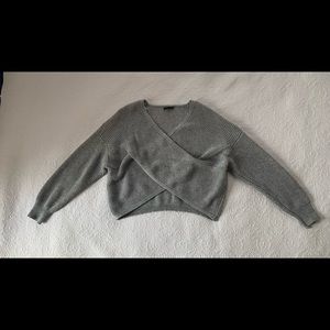 DYNAMITE FRONT OVER KNIT SWEATER, GREY